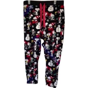 Peanuts Snoopy Christmas Pajamas Joggers Lounge Pants PJ Bird Black Red White L